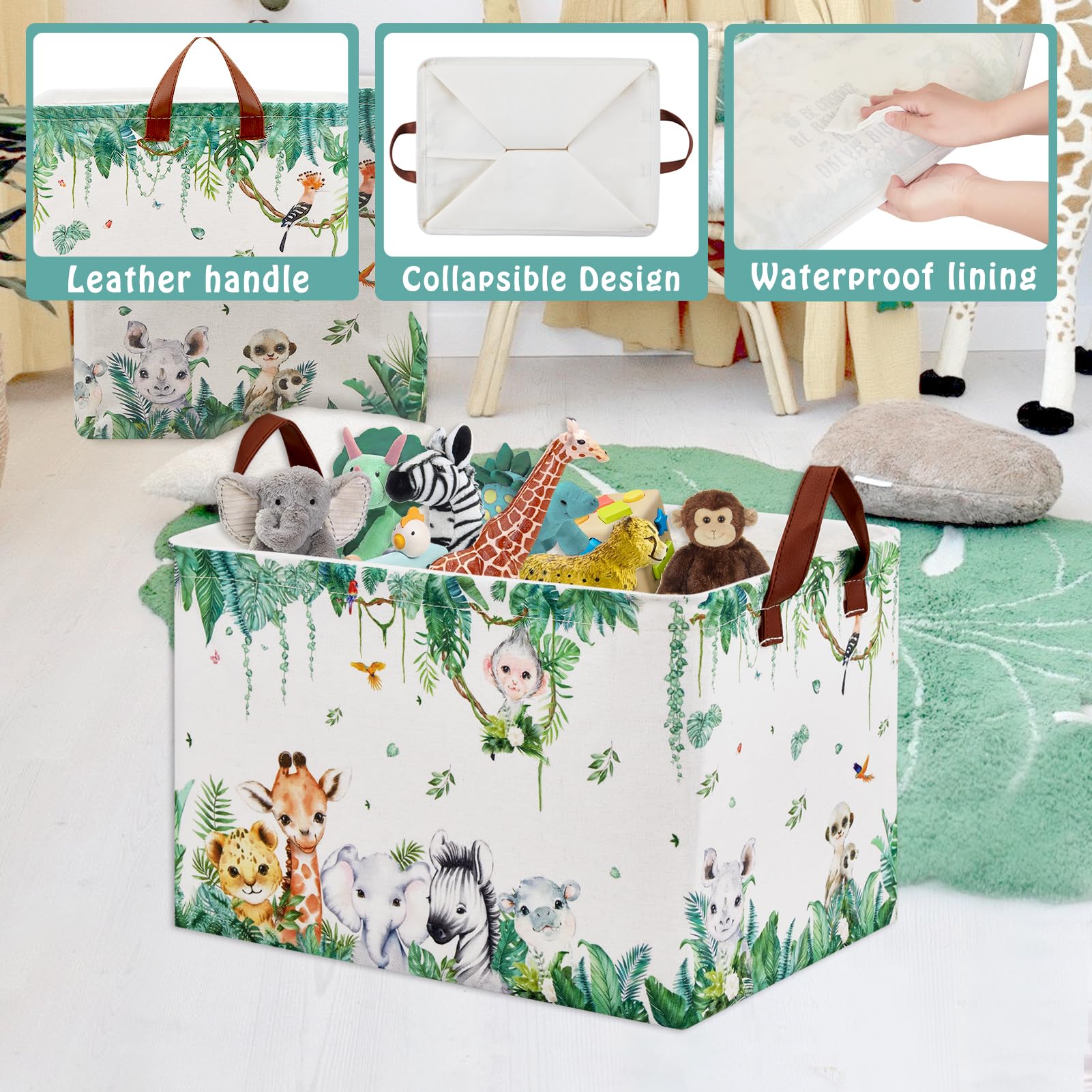 XHWZOF Jungle Baby Basket sturdy metal frame for reliable storage.