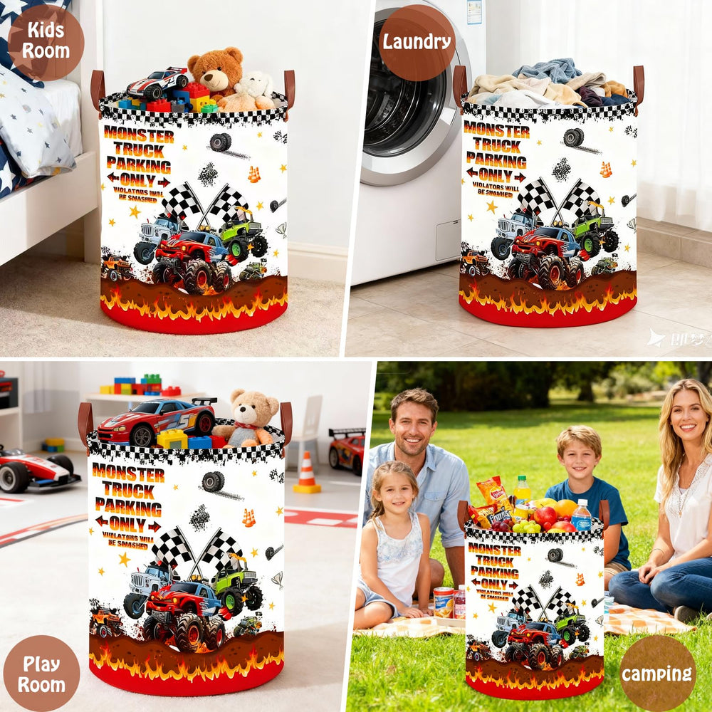 XHWZOF 45L nursery hamper with leather handle, sturdy and portable.