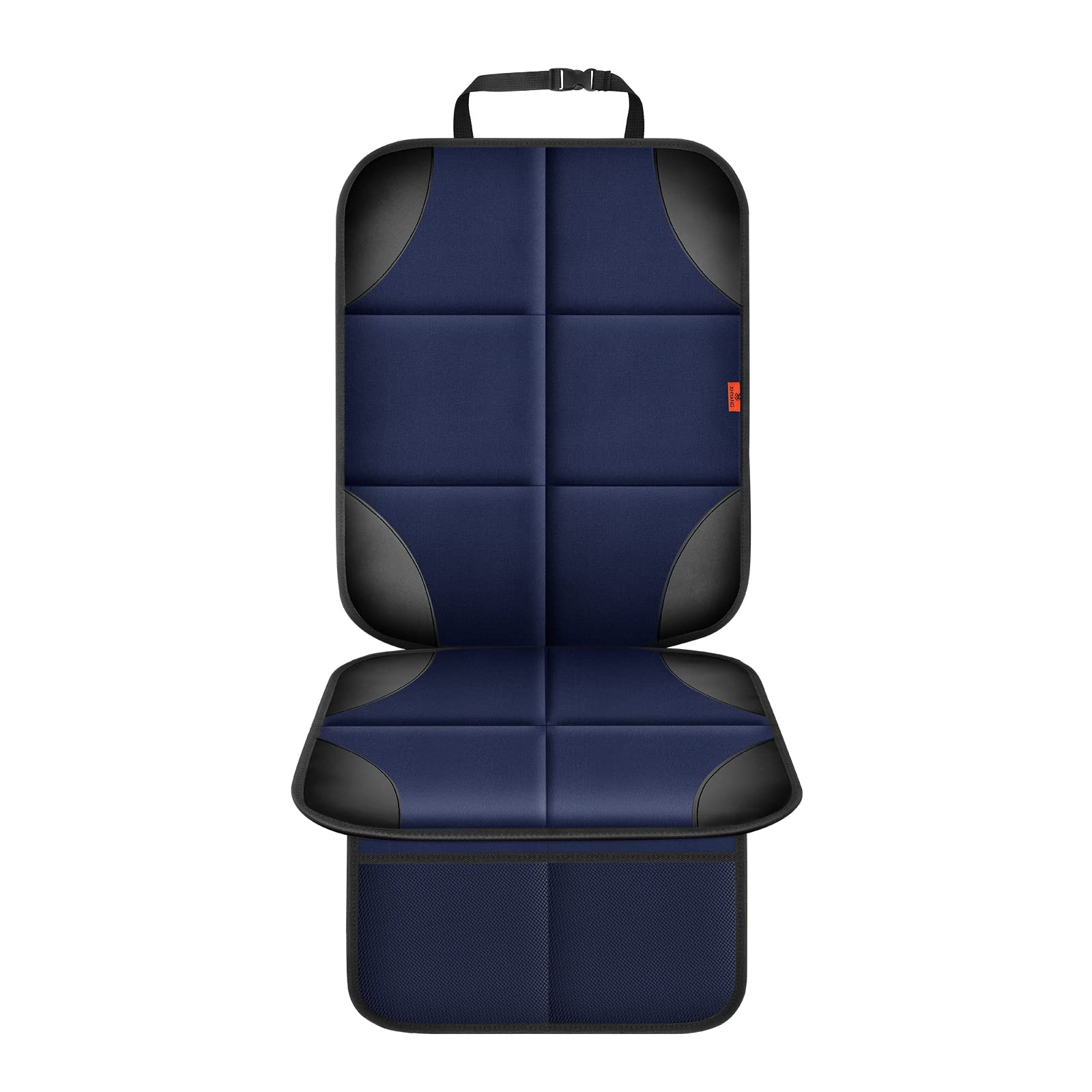 XHYANG car seat protector with mesh pockets in blue for organized travel essentials