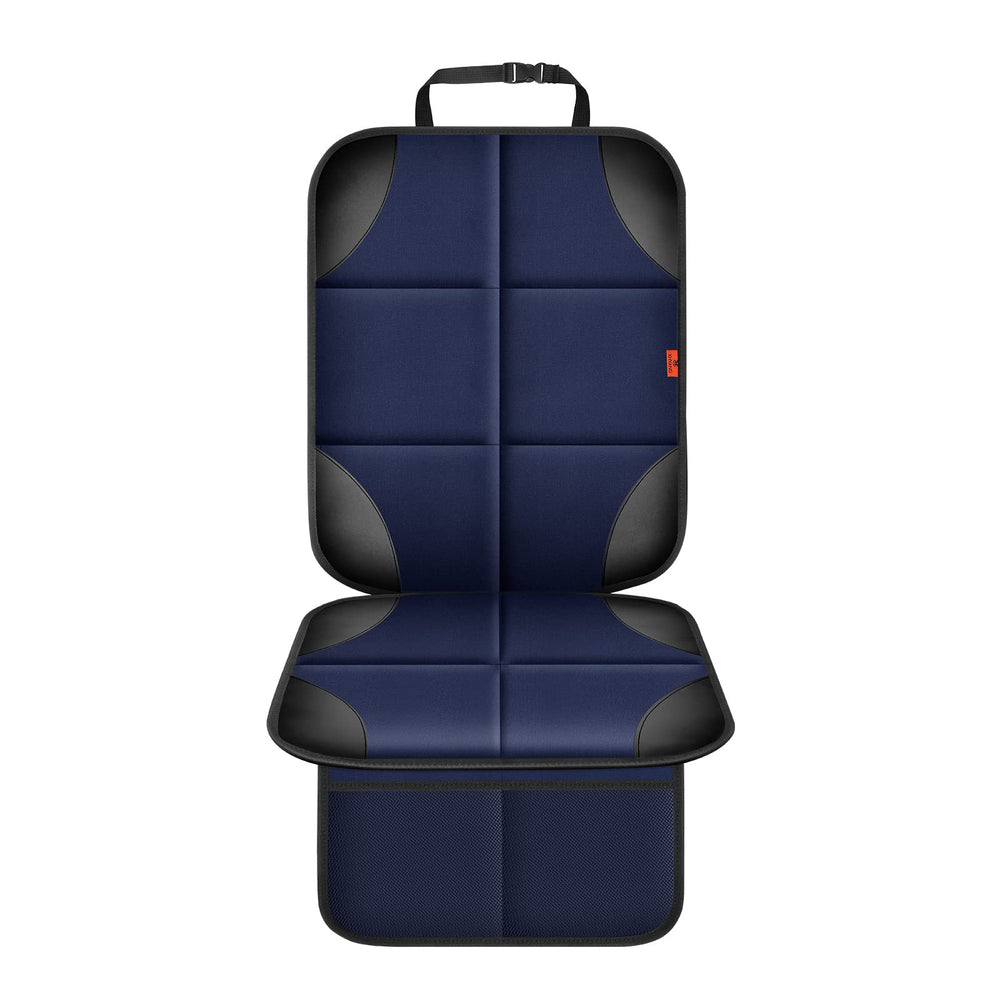 XHYANG car seat protector with mesh pockets in blue for organized travel essentials