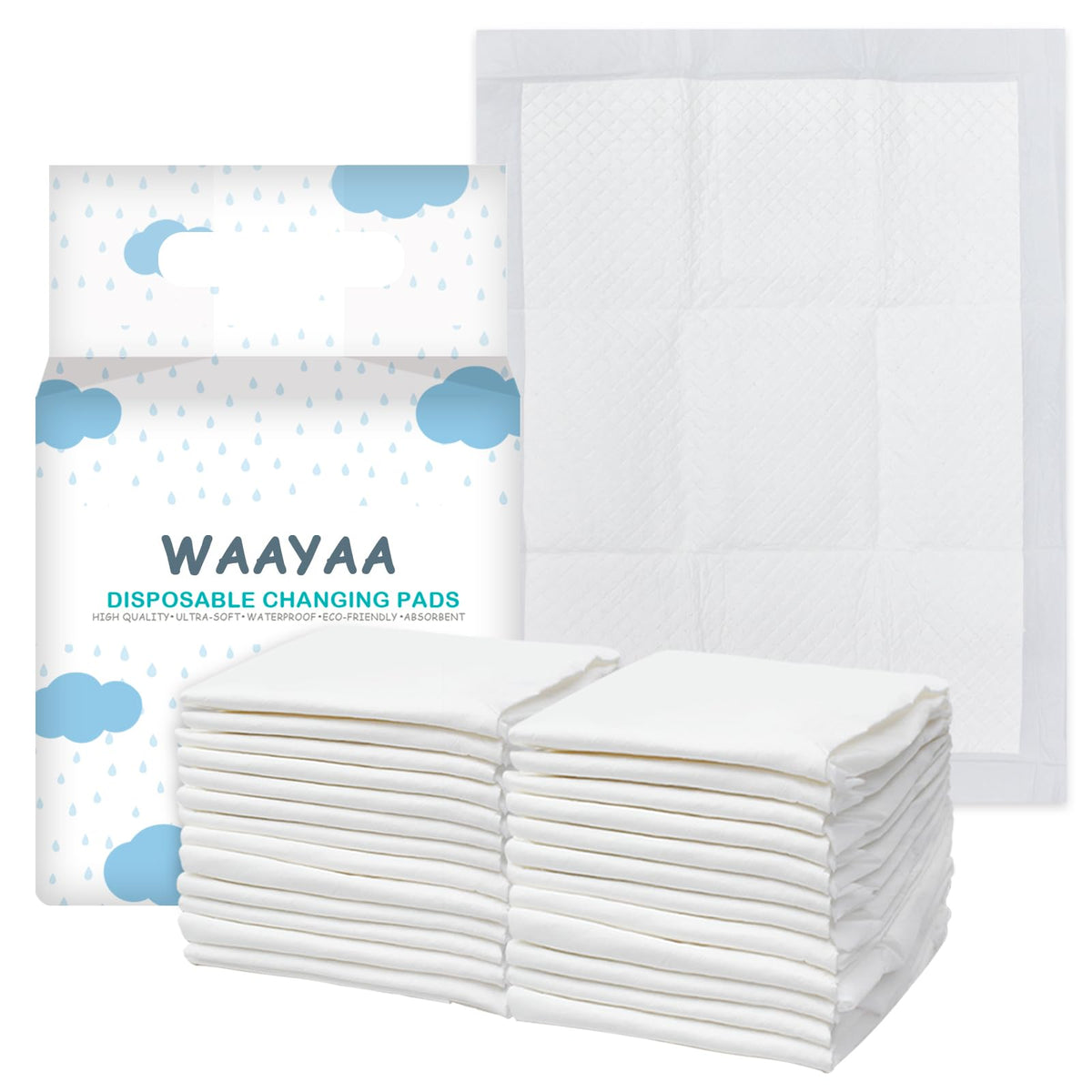 XIGGA disposable diaper pad 25-pcs pack keeps surfaces clean on the go.