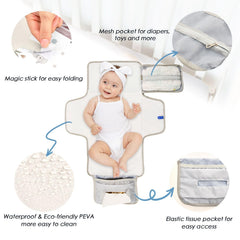 Xigua changing pad waterproof surface protects against spills during outings.