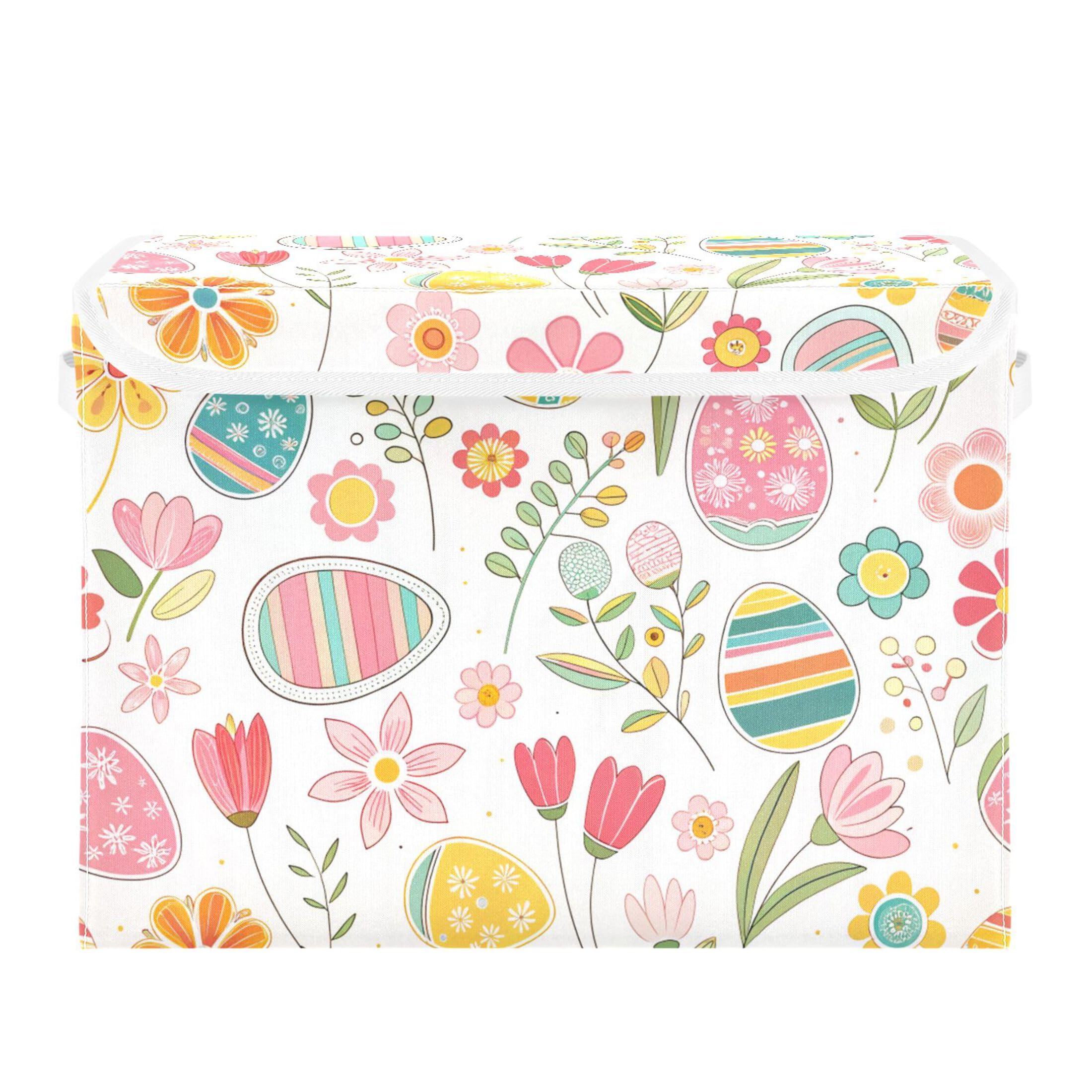 Xigua Easter flower eggs storage bin with lid keeps contents protected and organized.