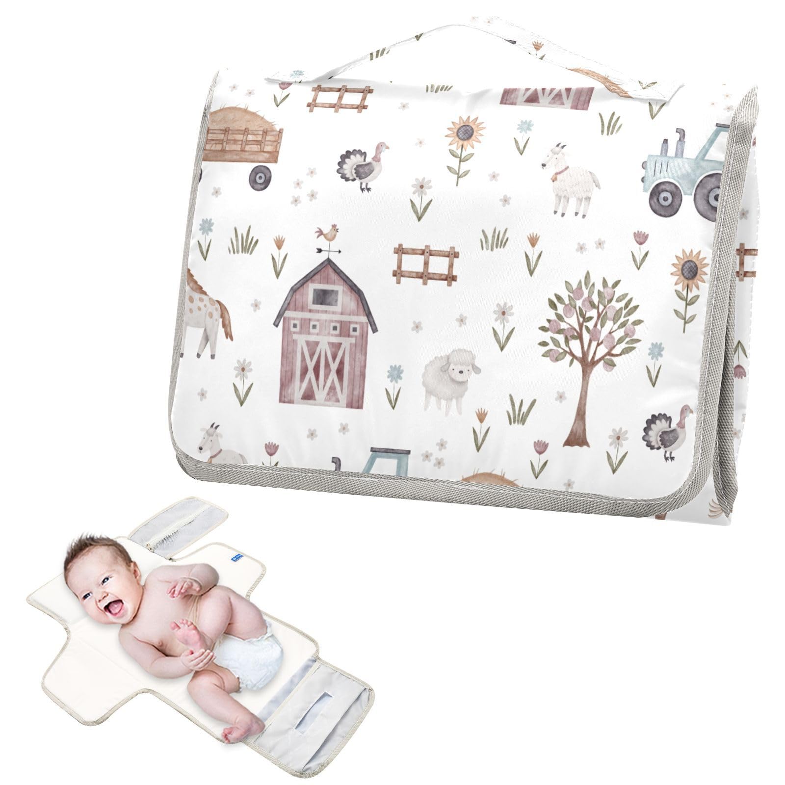 Xigua portable baby changing pad unfolded, ready for diaper changes.