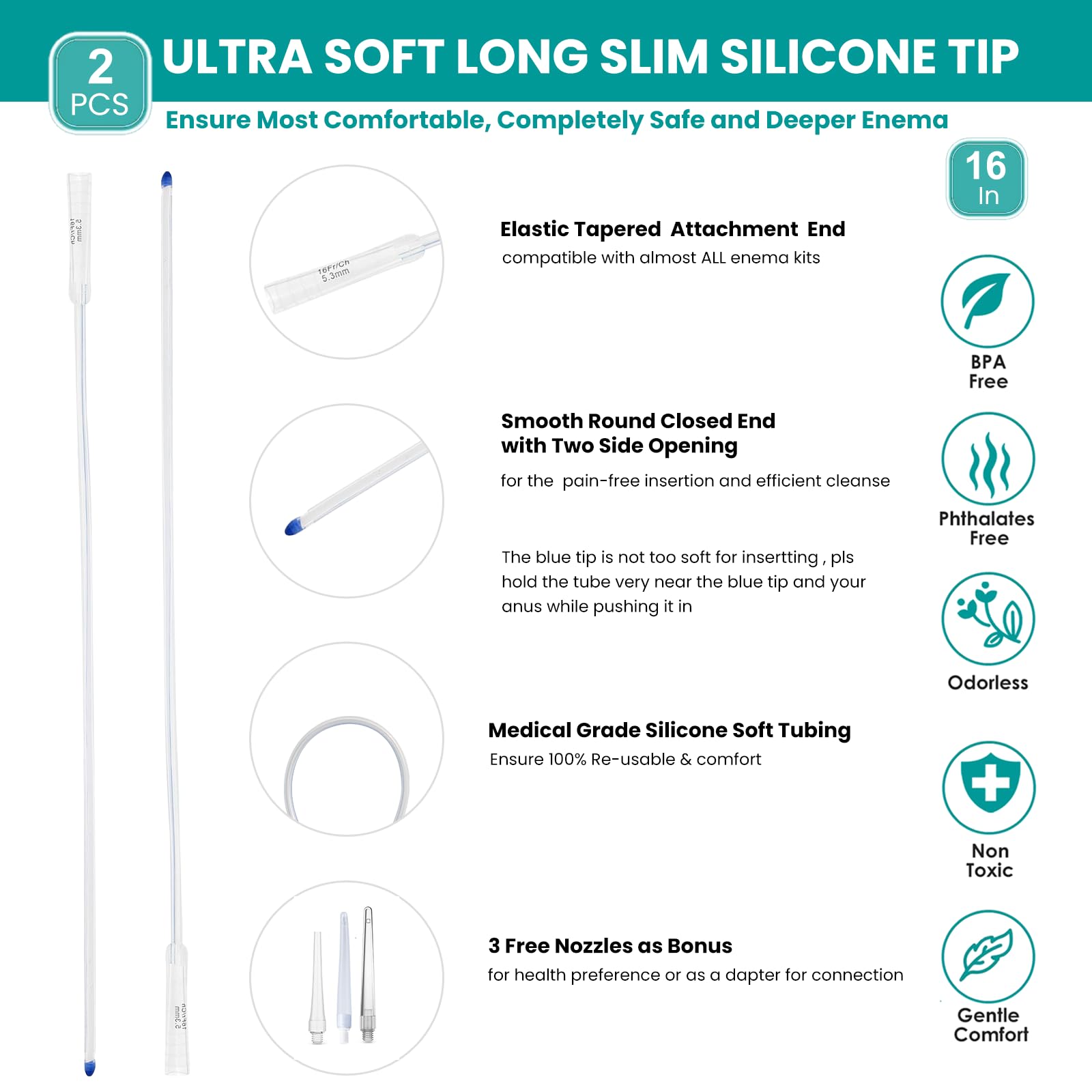 XIEXIECARE soft enema tip provides gentle insertion for comfortable use.
