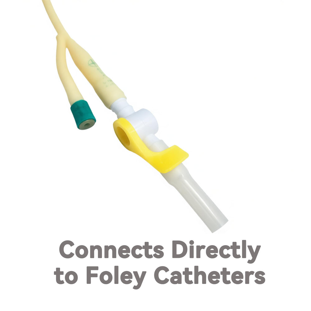 Ximter catheter valve silicone tubing is flexible for night bag or leg bag attachment.