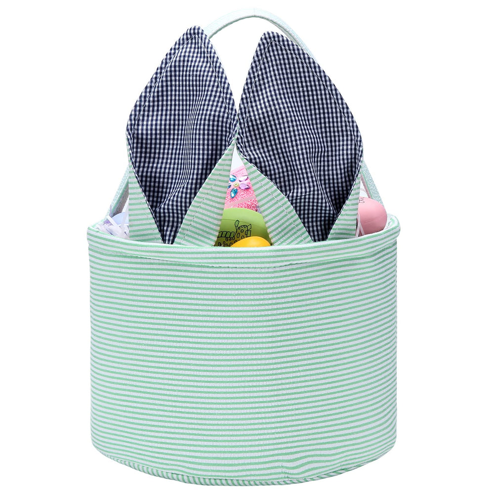 XinblueCo Easter bunny basket green top view shows a playful Easter centerpiece and gift idea
