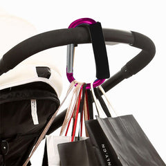 XINHUISHQZ rose red stroller hooks showing lightweight aluminum design.