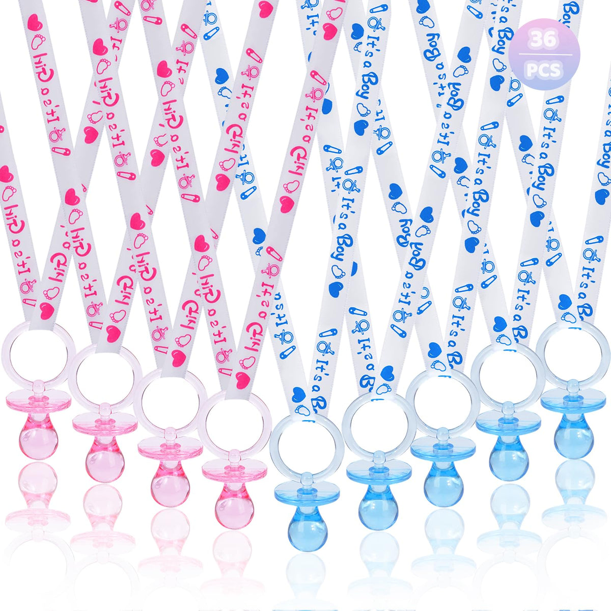 XINHUIDALSQ baby shower pacifier necklace blue pink close-up for party decor and favors