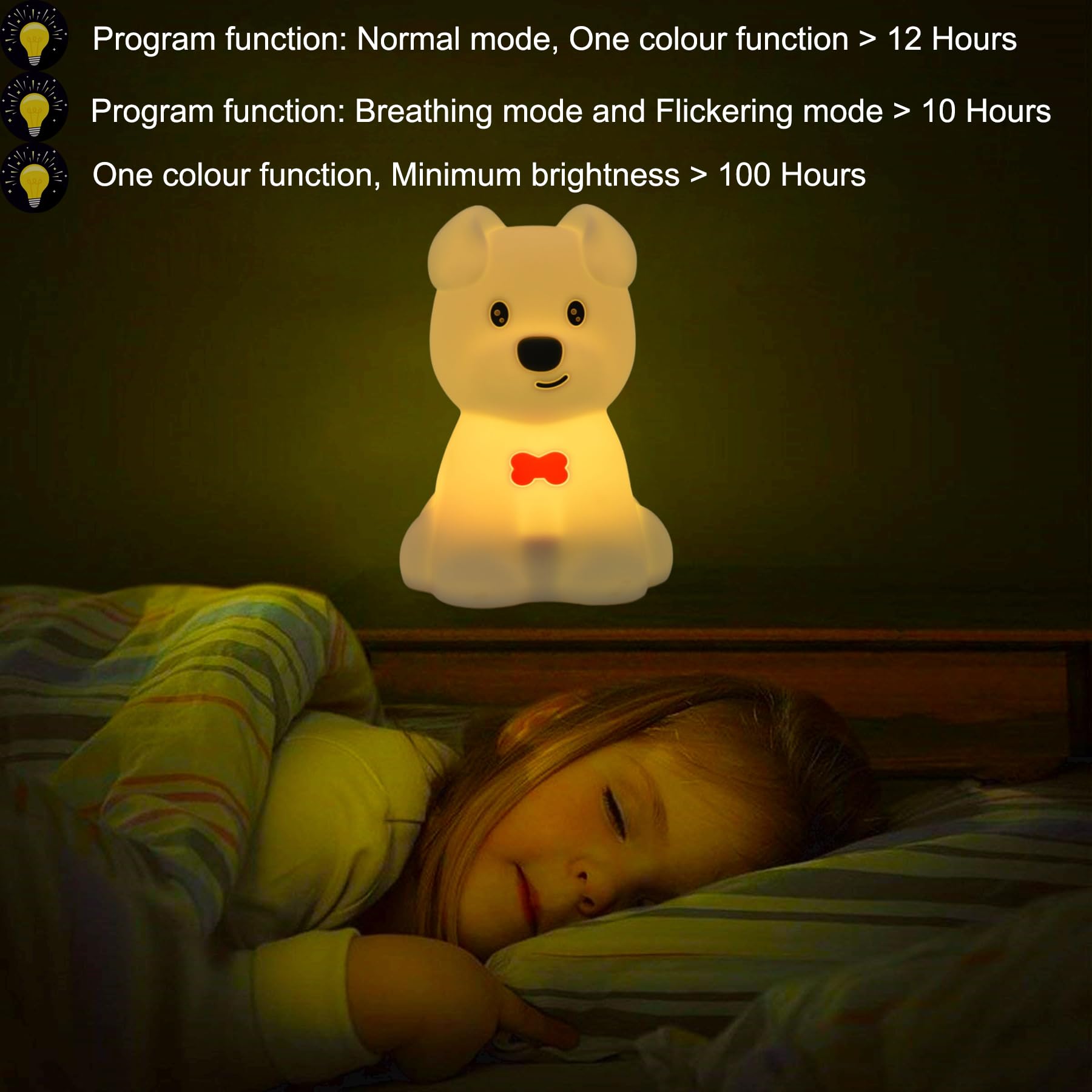 Xinjinhju dog night light offers 9 colors for mood lighting.