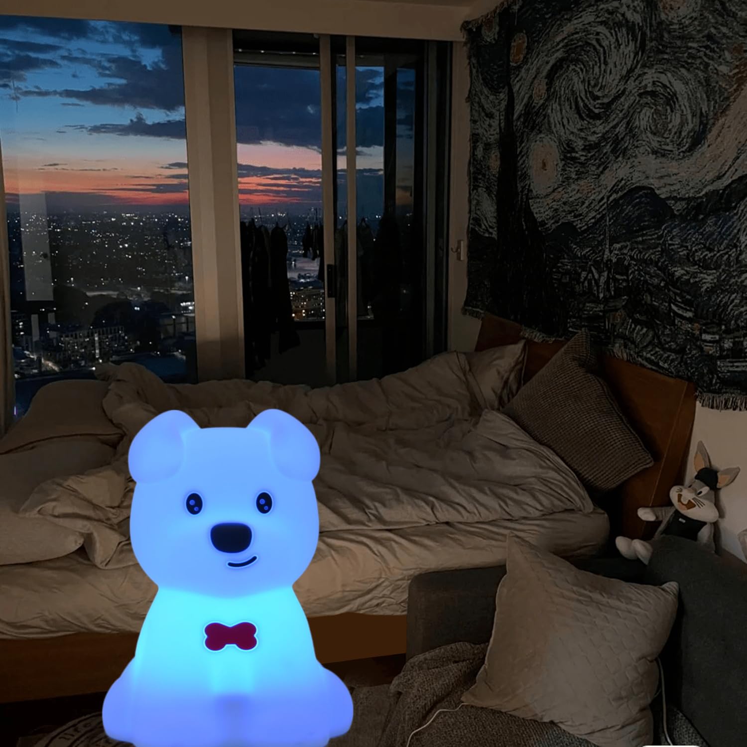 Xinjinhju dog night light 1200mAh battery lasts hours.