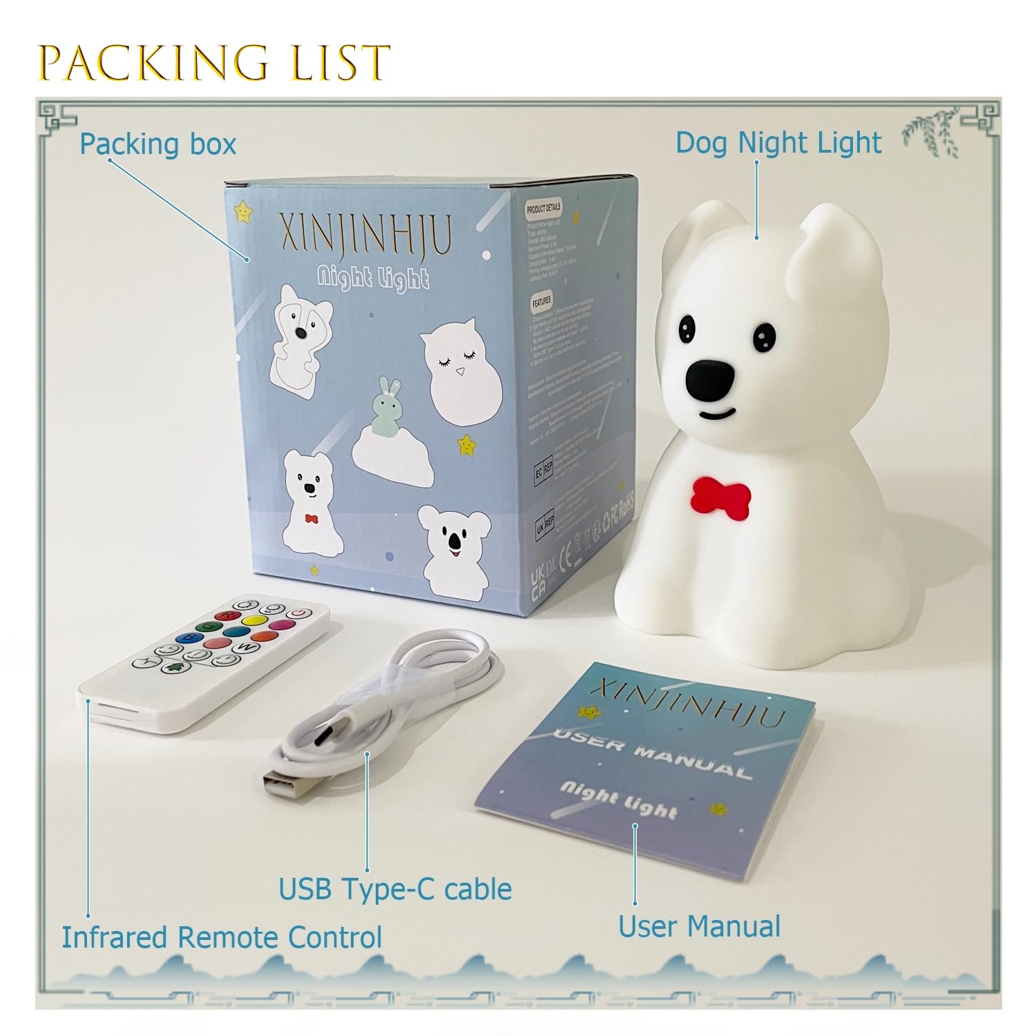 Xinjinhju dog night light ideal for bedrooms and nurseries.