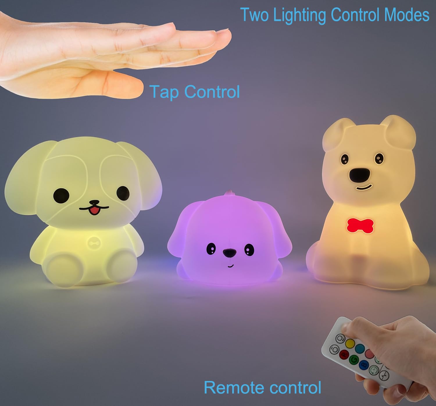 Xinjinhju dog night light tap control allows easy color changes.