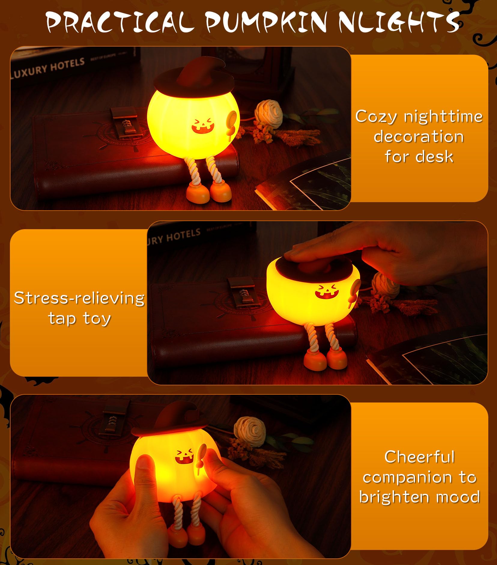 Xinjue pumpkin night light with 3-level dimming for adjustable brightness