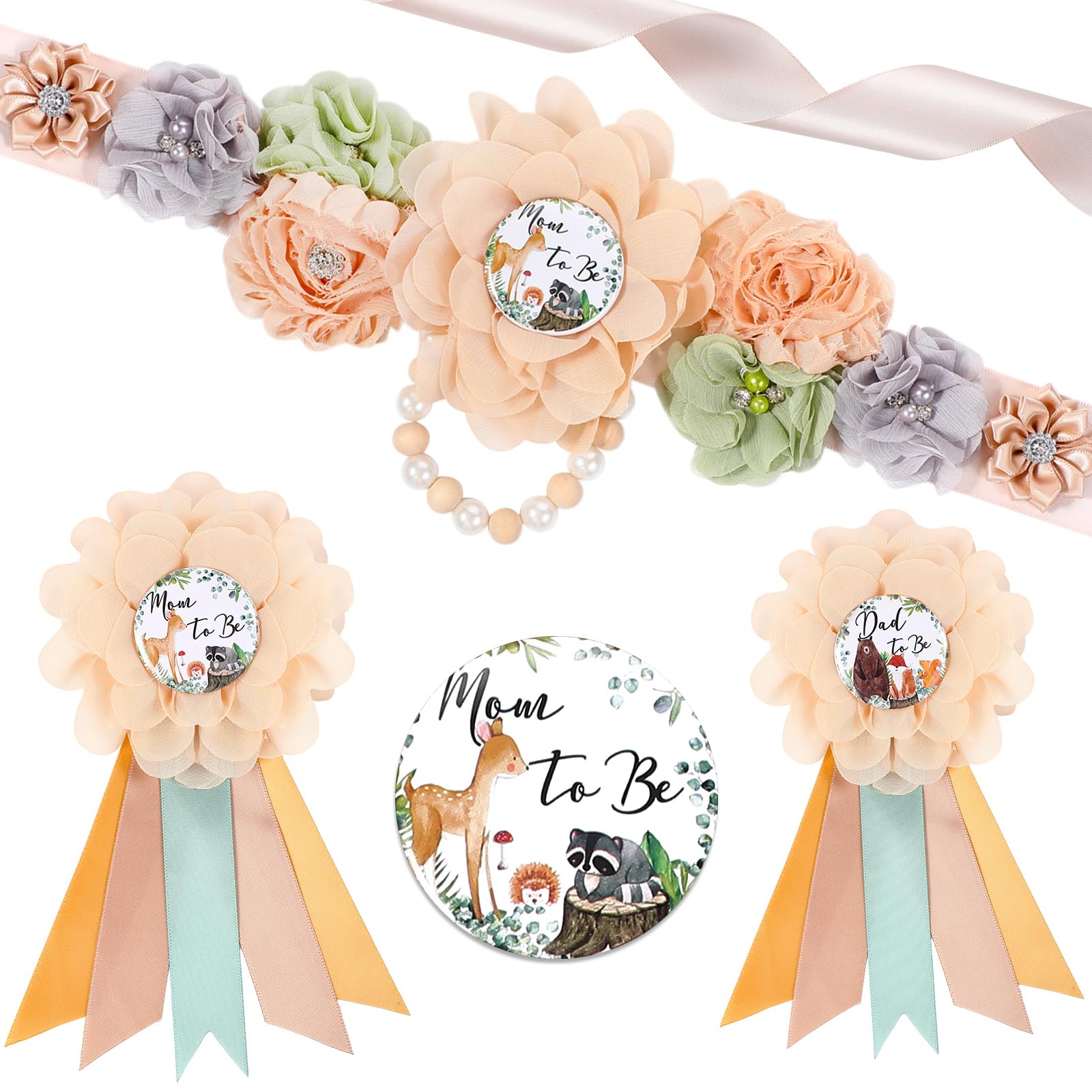 Xinnun mom-to-be sash in woodland design adds charm to baby shower photos.