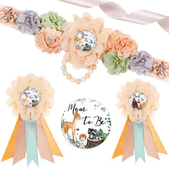 Xinnun mom-to-be sash in woodland design adds charm to baby shower photos.