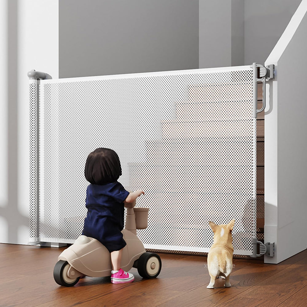 Xixi Home retractable gate mesh stairs showing breathable safety barrier for stairs