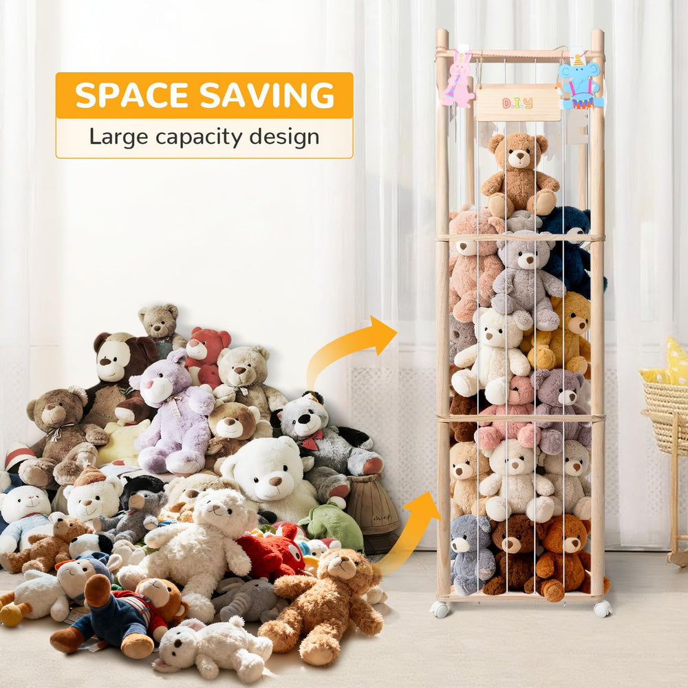 XiYeM 54-inch tall stuffed animal tower keeps plush organized and saves floor space.
