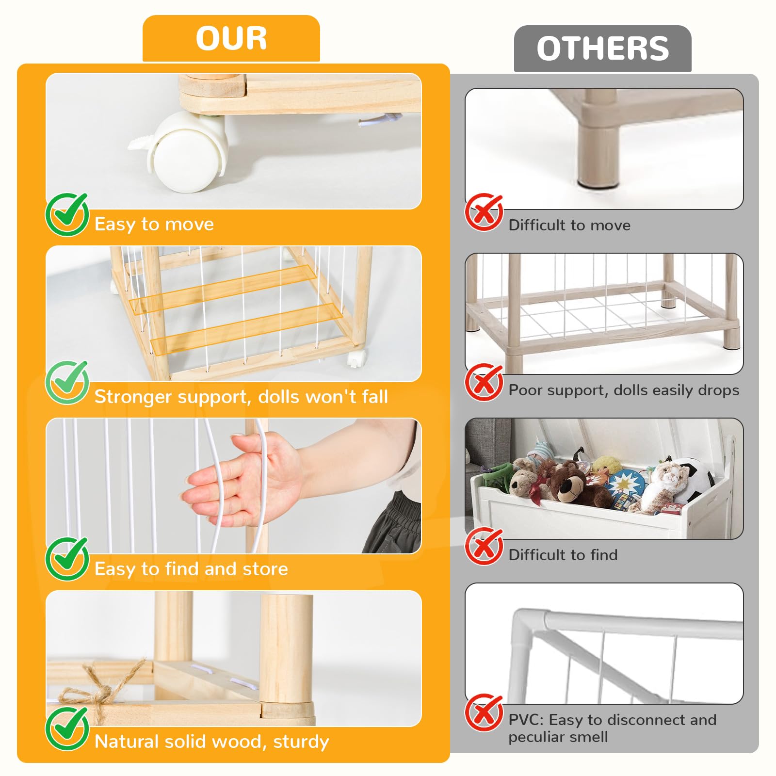 XiYeM durable pine wood frame with rounded corners enhances safety.