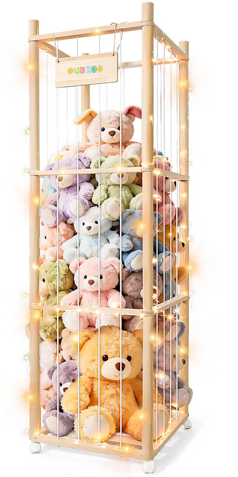 XiYeM stuffed animal storage tower assembled for easy access and tidy playroom organization.
