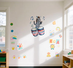 Xizhenyuan animal band wall sticker brightening classroom ambience with vivid characters.