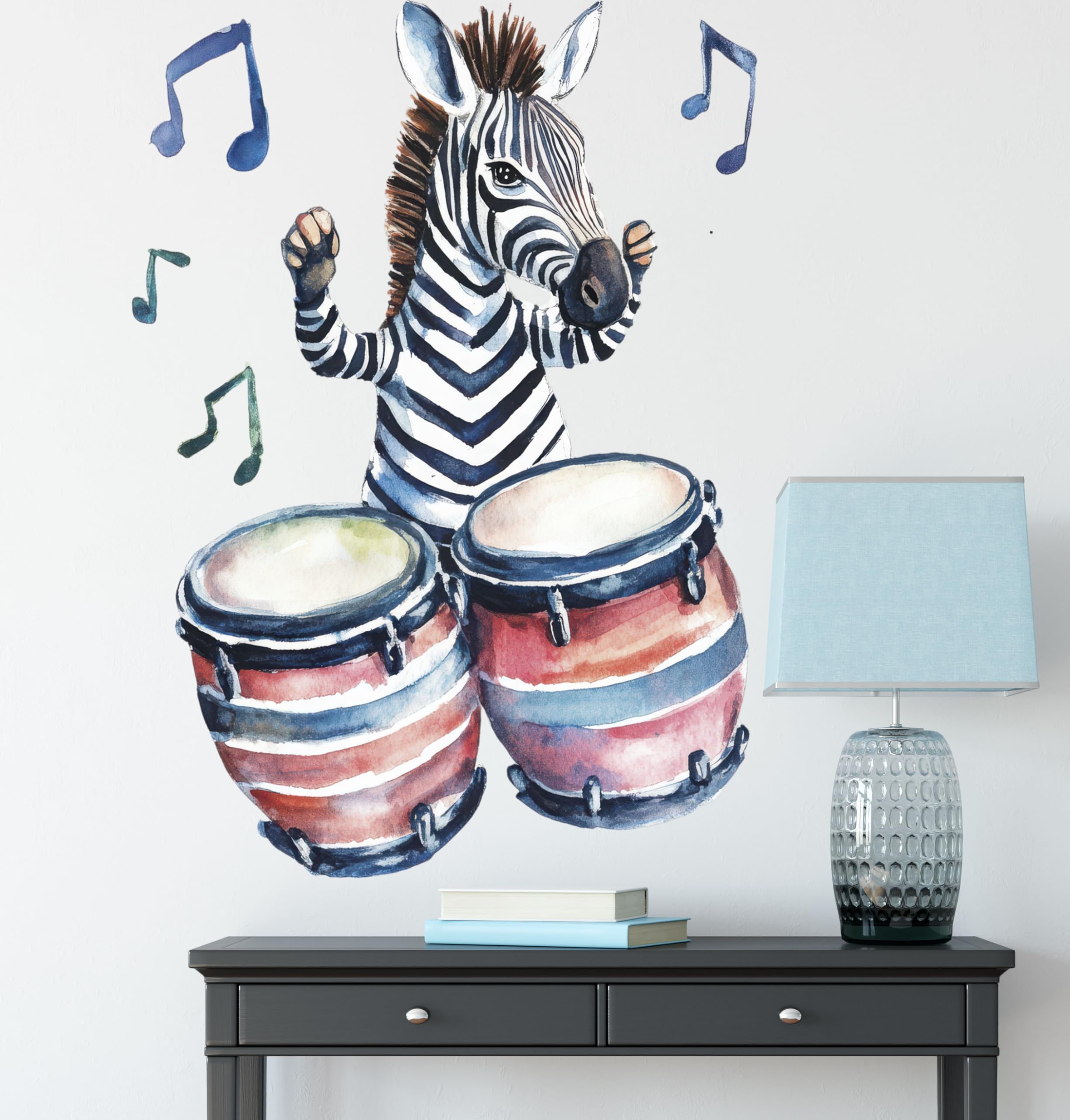 Xizhenyuan zebra play drum wall sticker in nursery scene, adding lively imagination and easy removal.