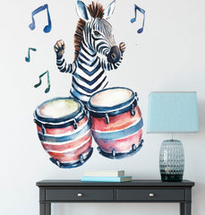 Xizhenyuan zebra play drum wall sticker in nursery scene, adding lively imagination and easy removal.