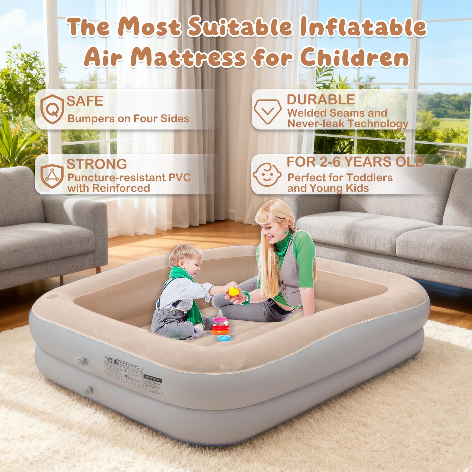 XLYLKS 64x38 inch travel bed size for growing kids