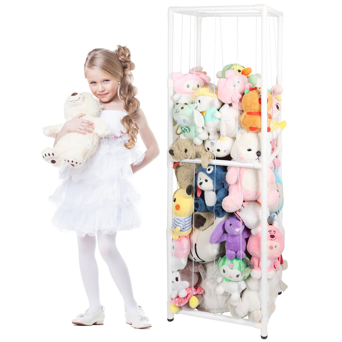 XMBecc stuffed animal zoo storage assembly demonstrates easy, compact setup for tidy playroom