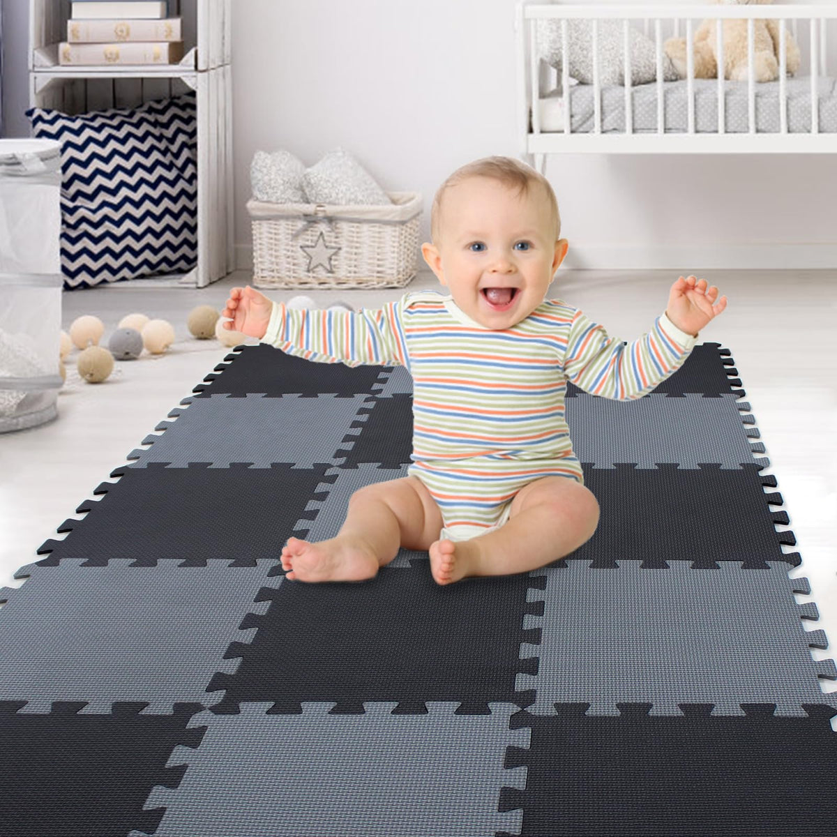 XMTMMD soft foam play mat laid out in 18 tiles for a cushioned play area