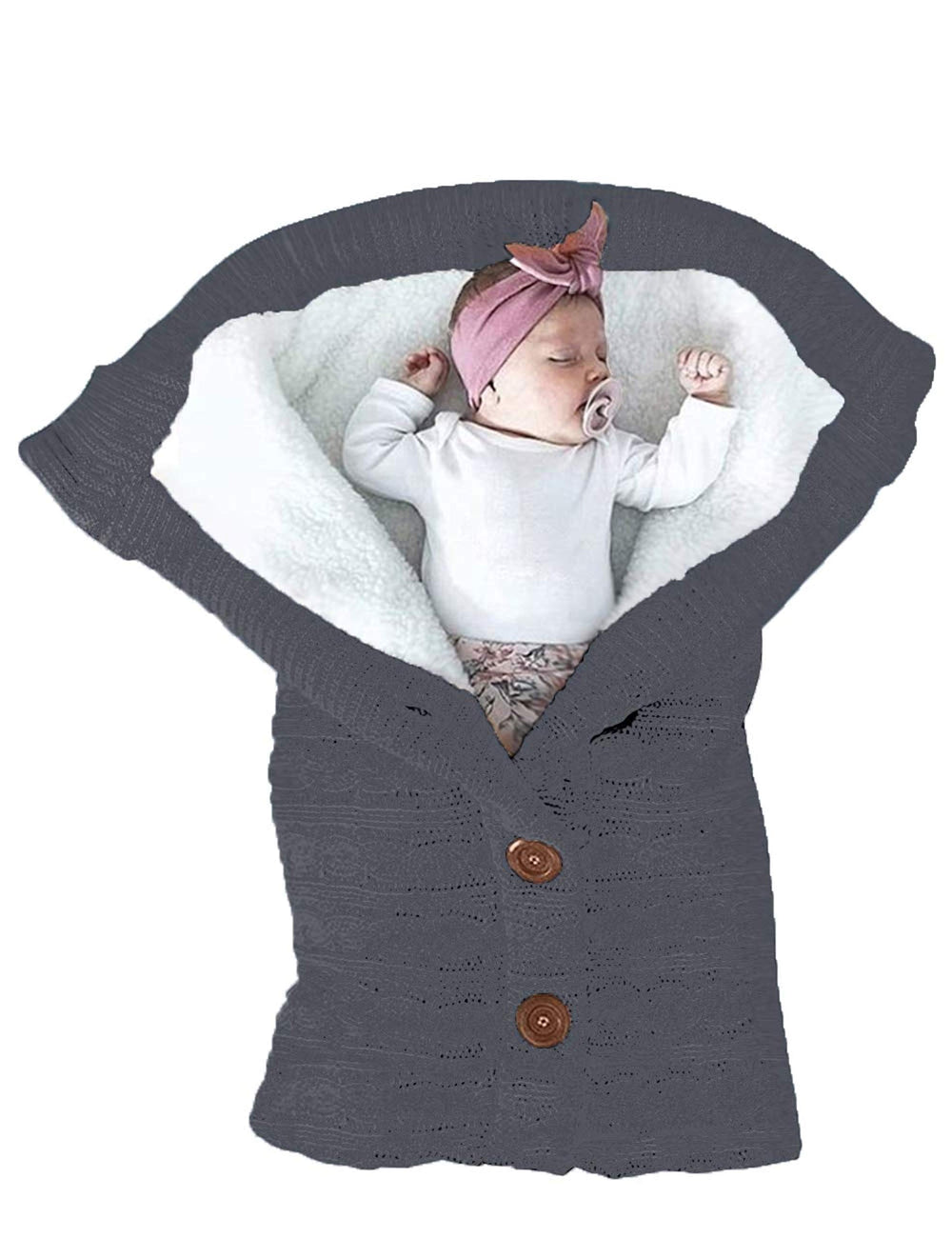 XMWEALTHY infant swaddle blanket in dark grey, soft fleece warmth for nap time