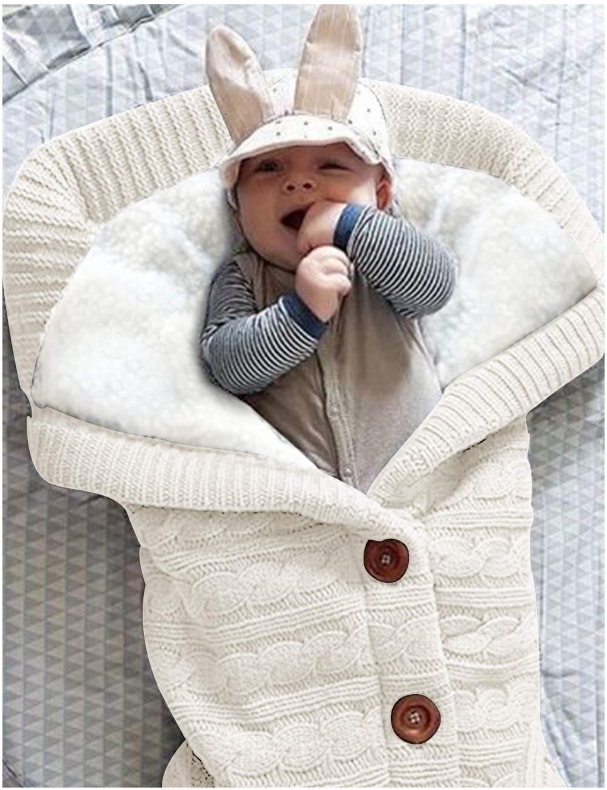 XMWEALTHY swaddle wrapped on a baby in a stroller for on-the-go comfort
