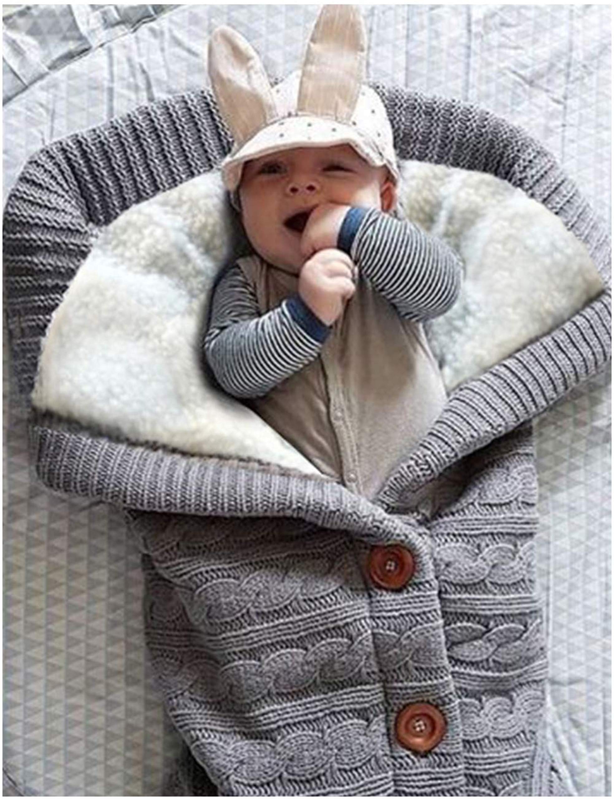 XMWEALTHY baby blanket with wooden button closure for quick, snug changes