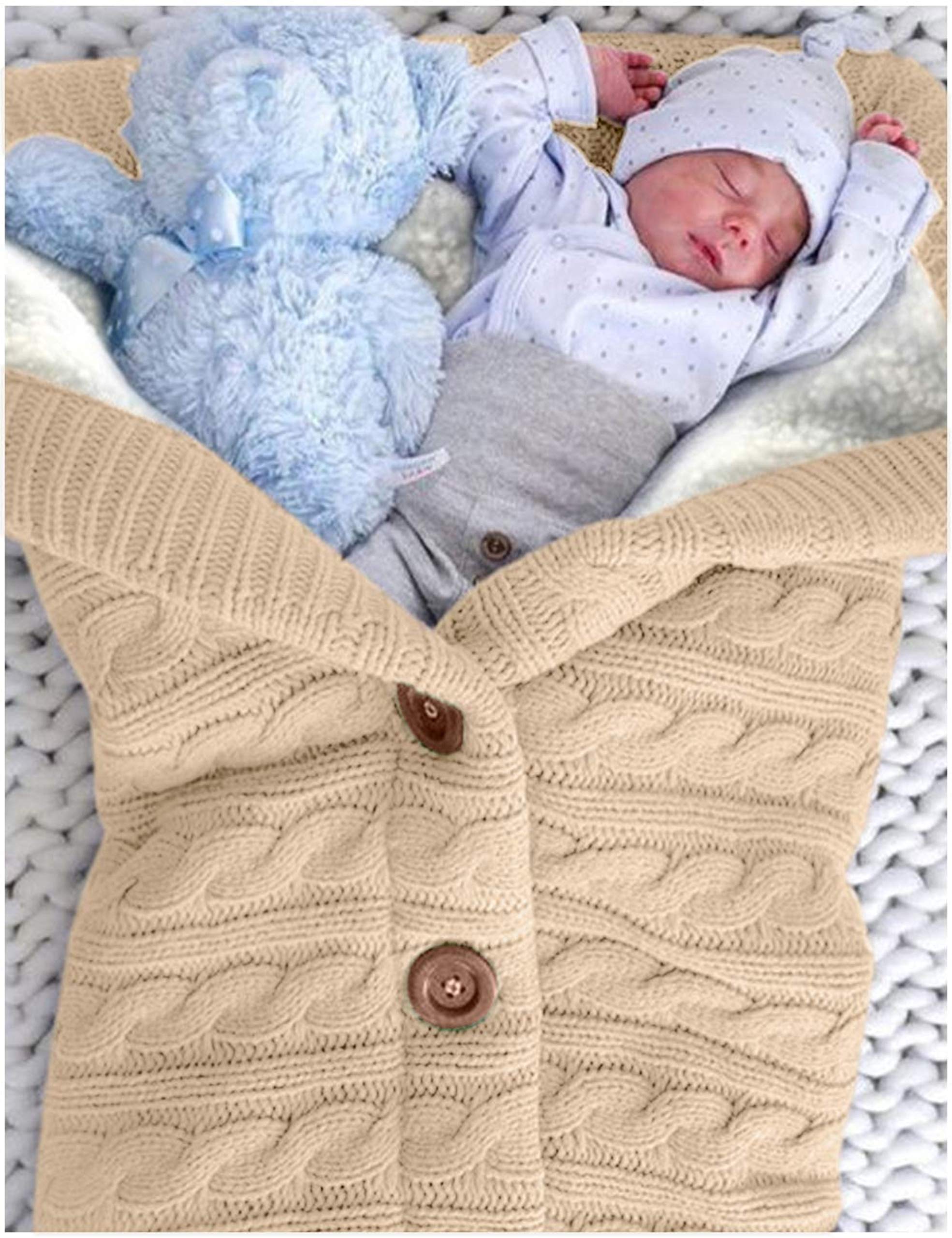 XMWEALTHY swaddle with wooden button closure detail for snug changes.