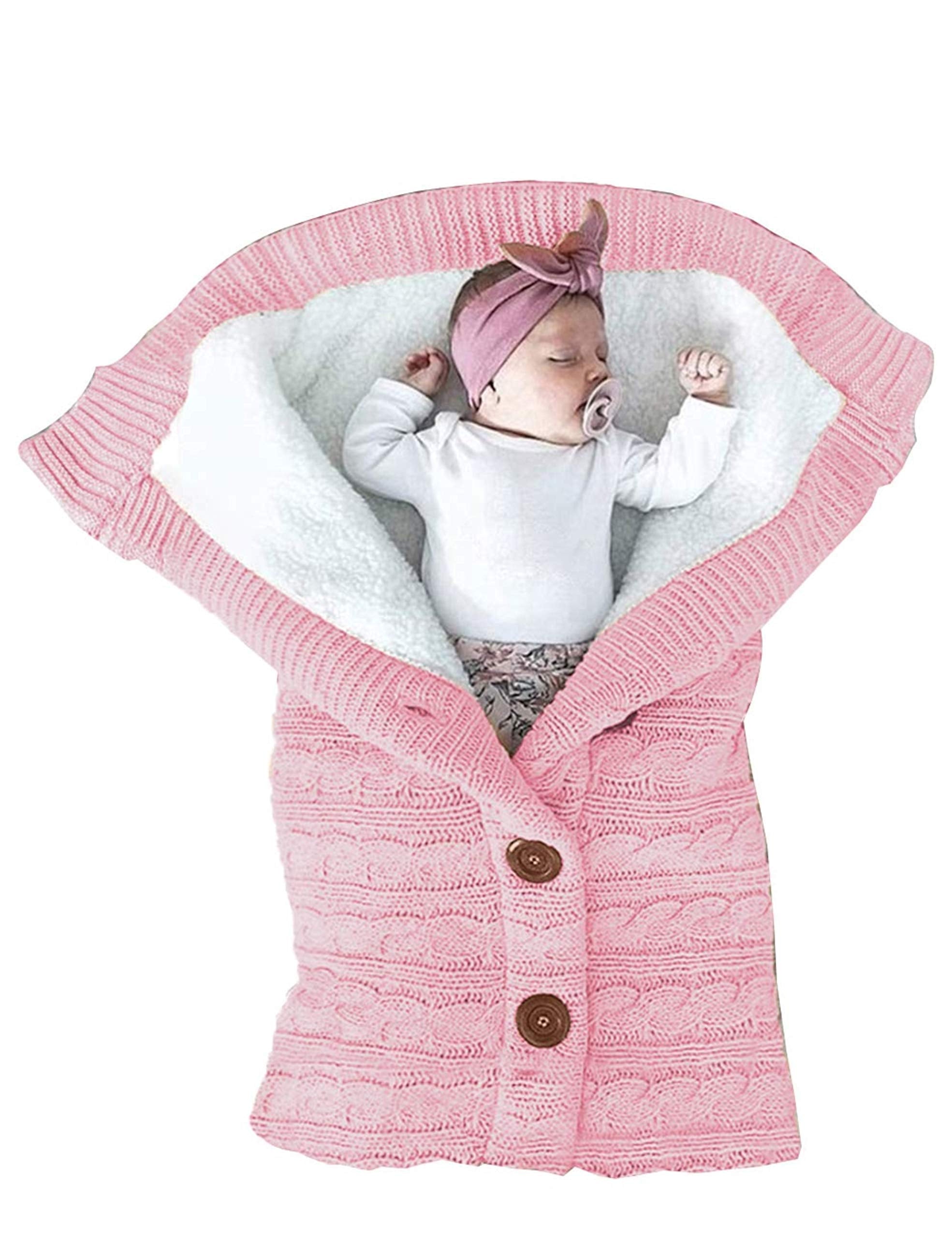 XMWEALTHY infant swaddle blanket in light pink fleece for breathable warmth.