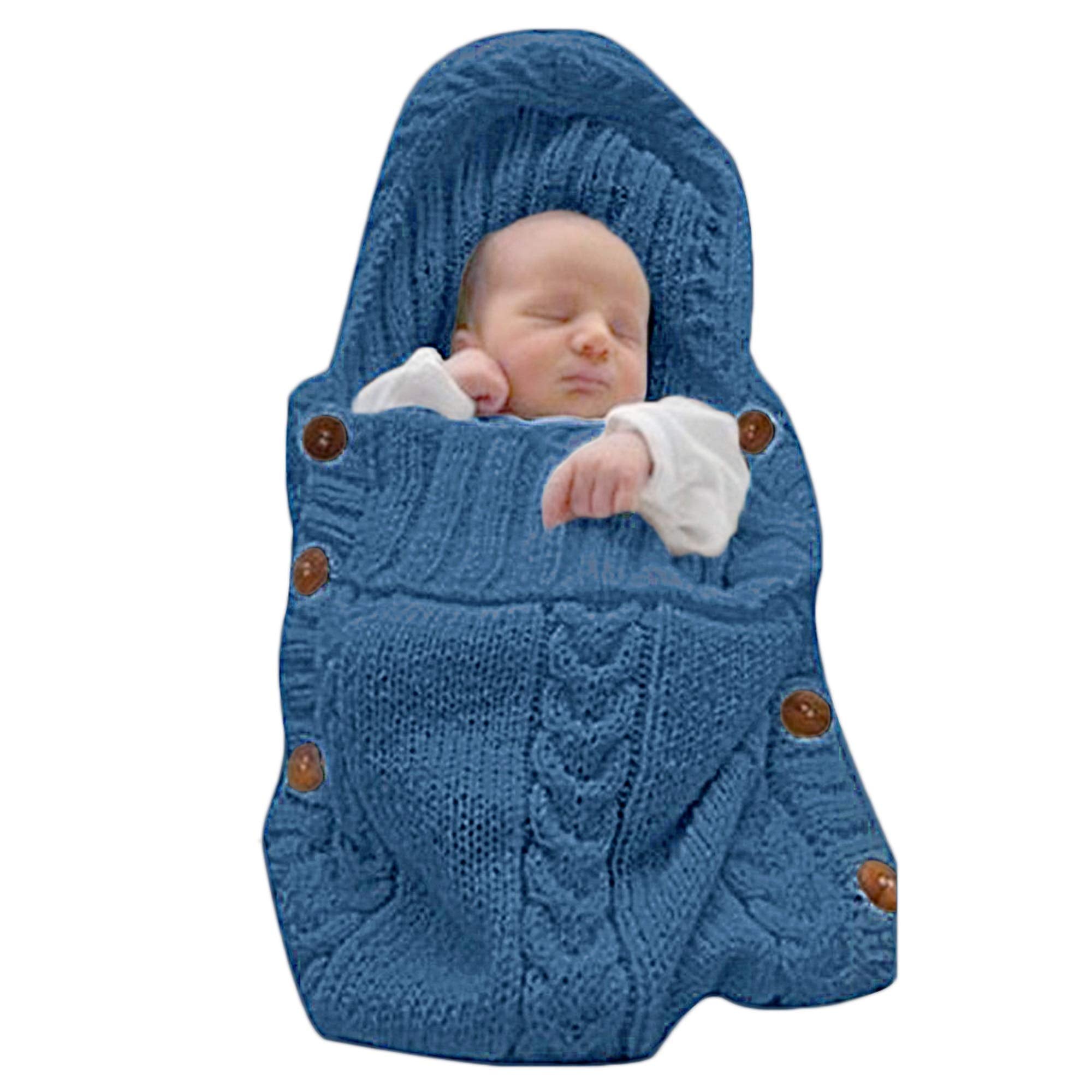 XMWEALTHY newborn knit swaddle dark blue for secure comfort.