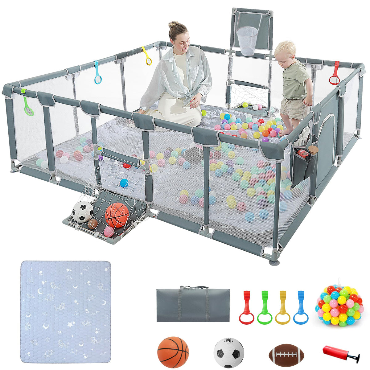 XNWQL Baby Playpen assembly view highlights quick, sturdy setup.