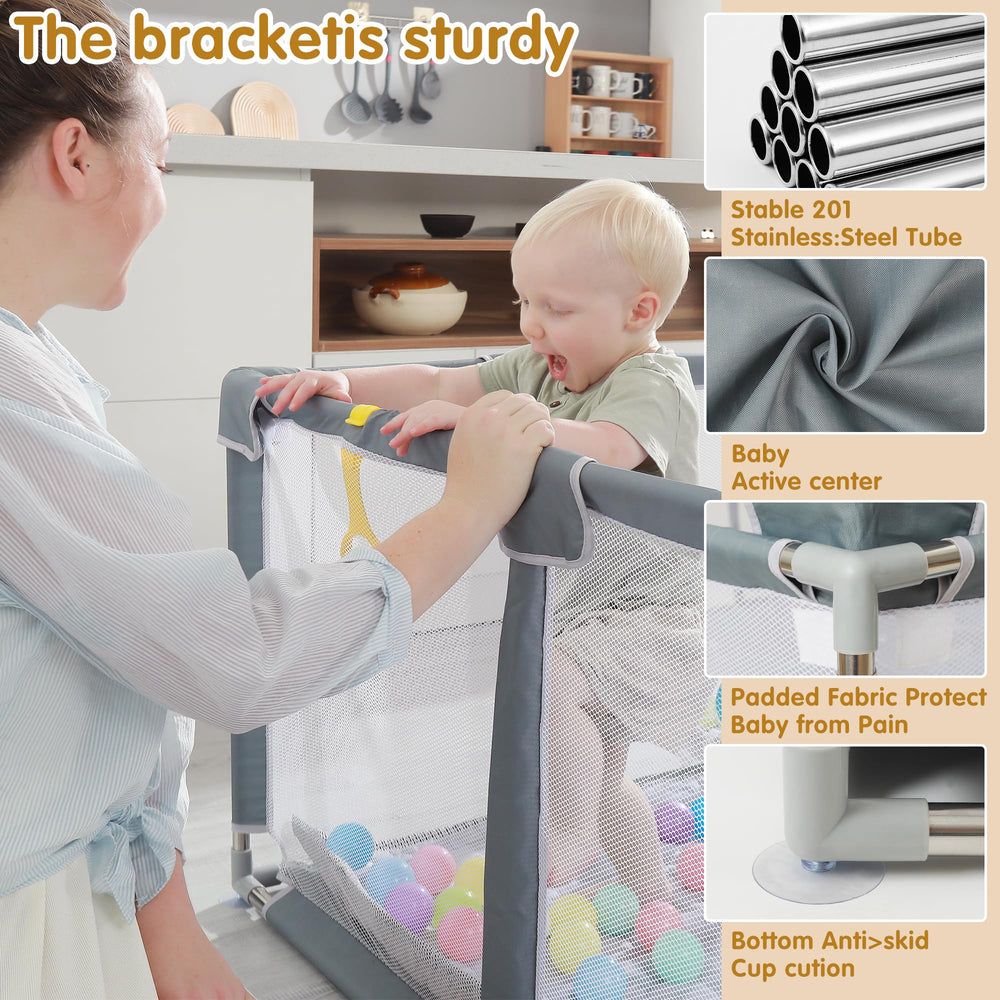 XNWQL Baby Playpen with basketball hoop encourages active movement.