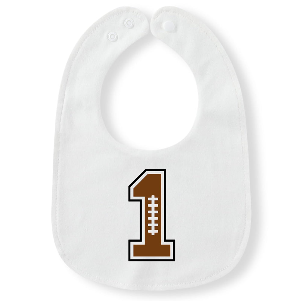 Xoleutpee Football First Birthday Bib closeup shows cotton inner and waterproof protection.
