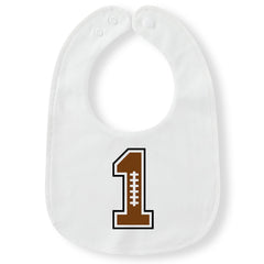 Xoleutpee Football First Birthday Bib closeup shows cotton inner and waterproof protection.