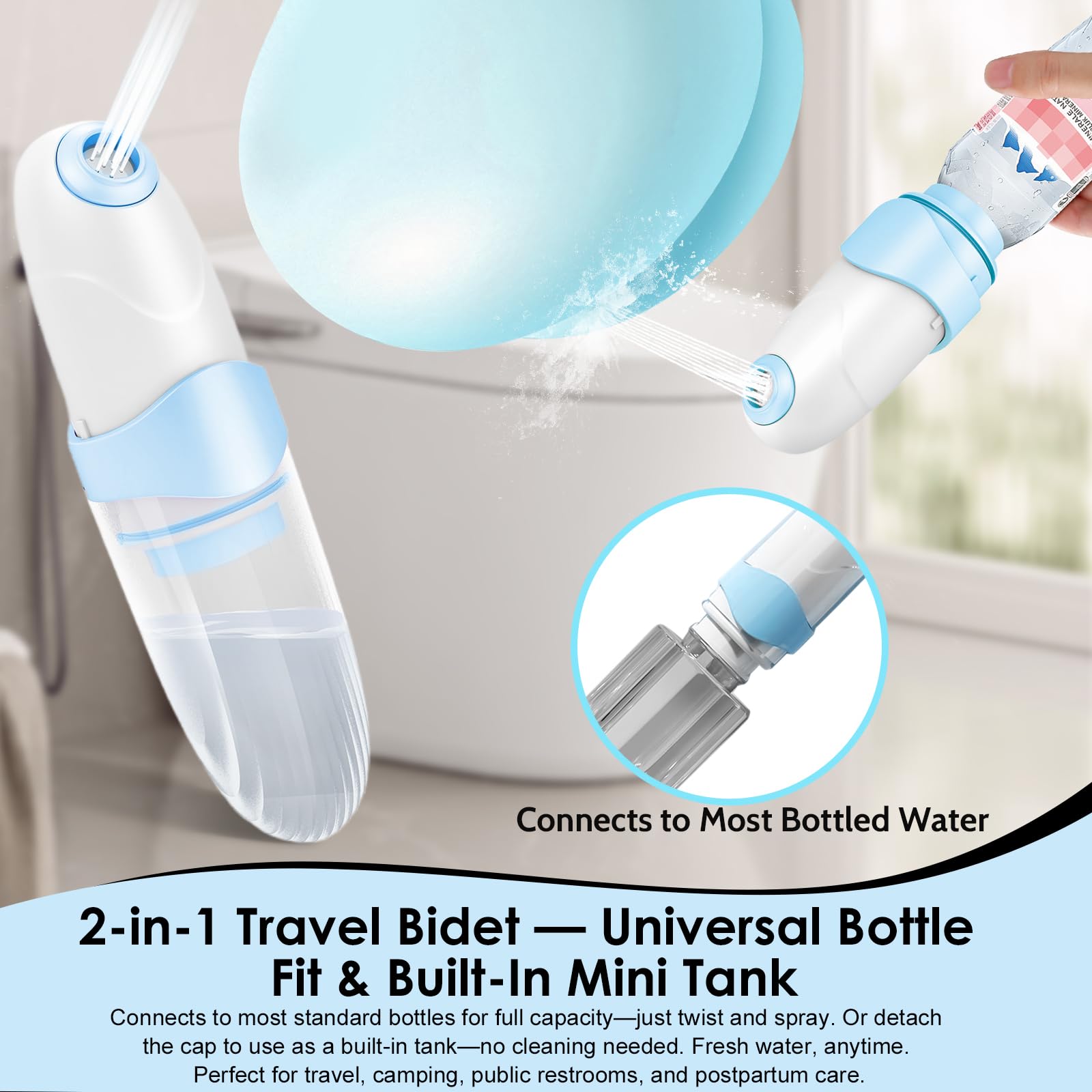 Xquyk bidet cap attachment demonstrates quick tank connection for camping water use.
