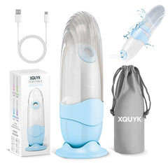 Xquyk portable bidet close-up showing pocket-size design for travel freshness.