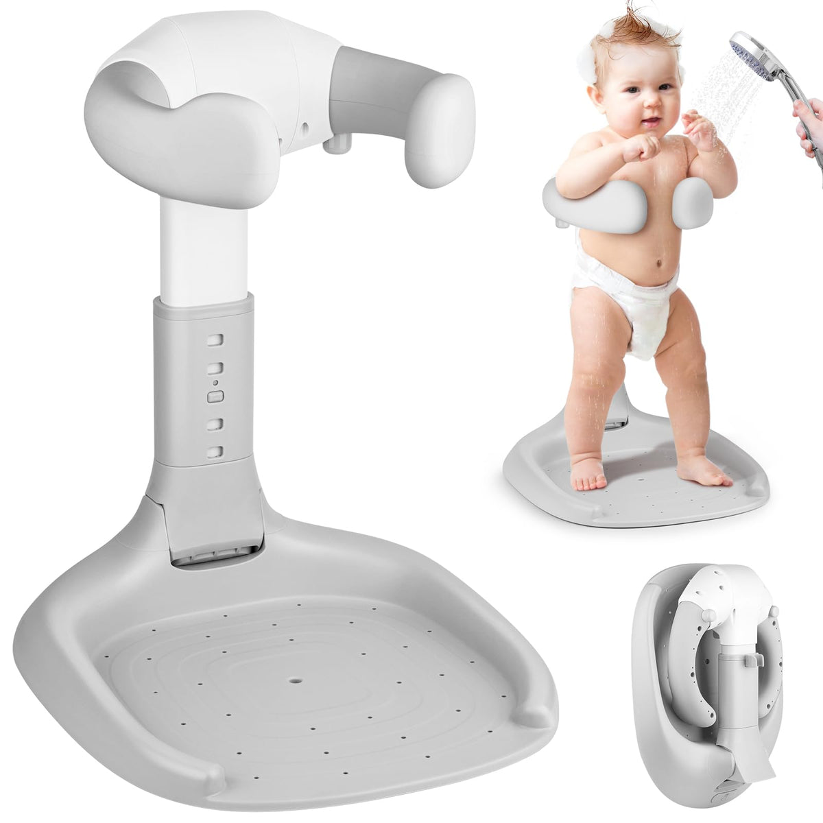XSMNER foldable baby shower stand front view showing compact design and stability