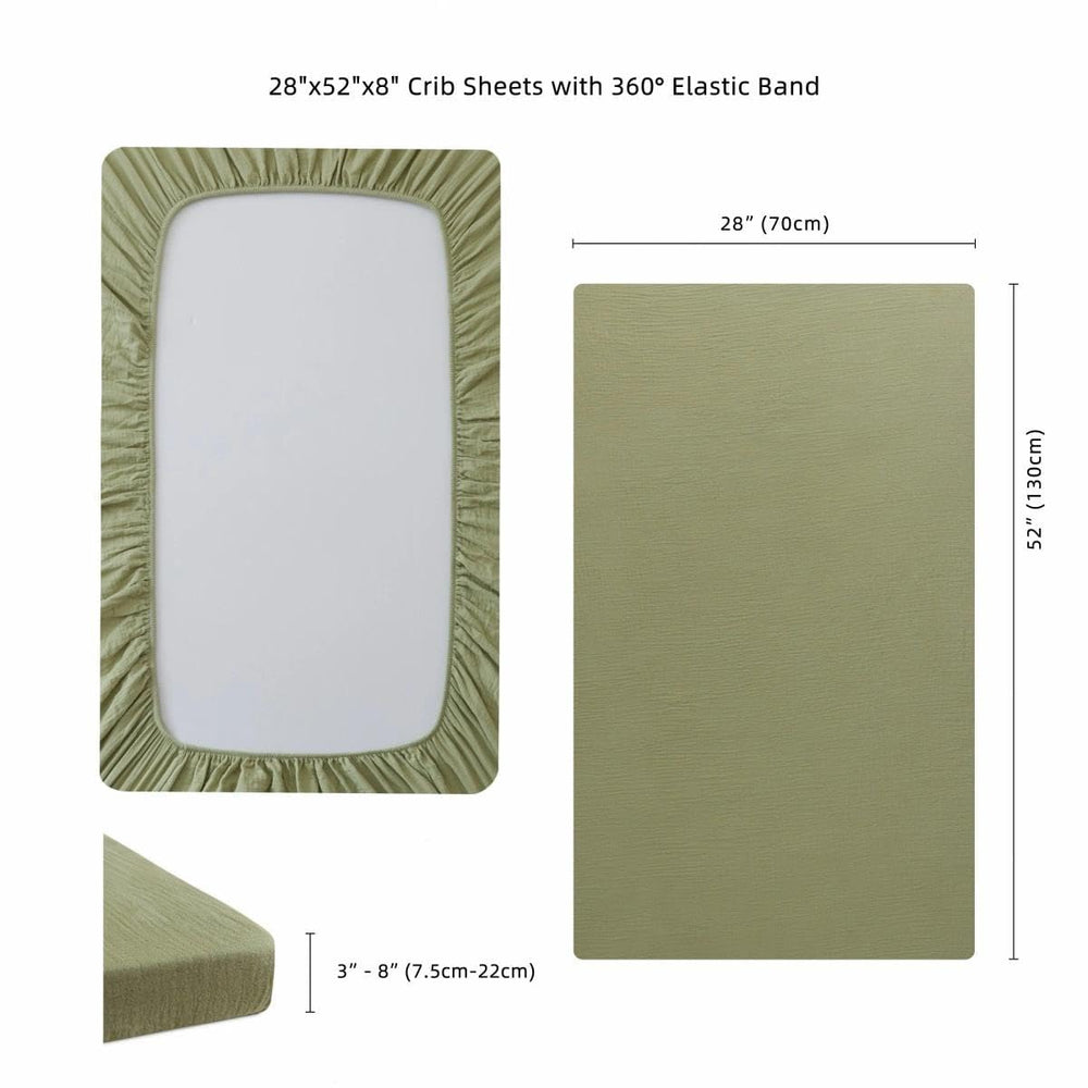 Xuan Dian Muslin crib sheets rabbit-green on mattress, snug fit boosts safety during sleep.
