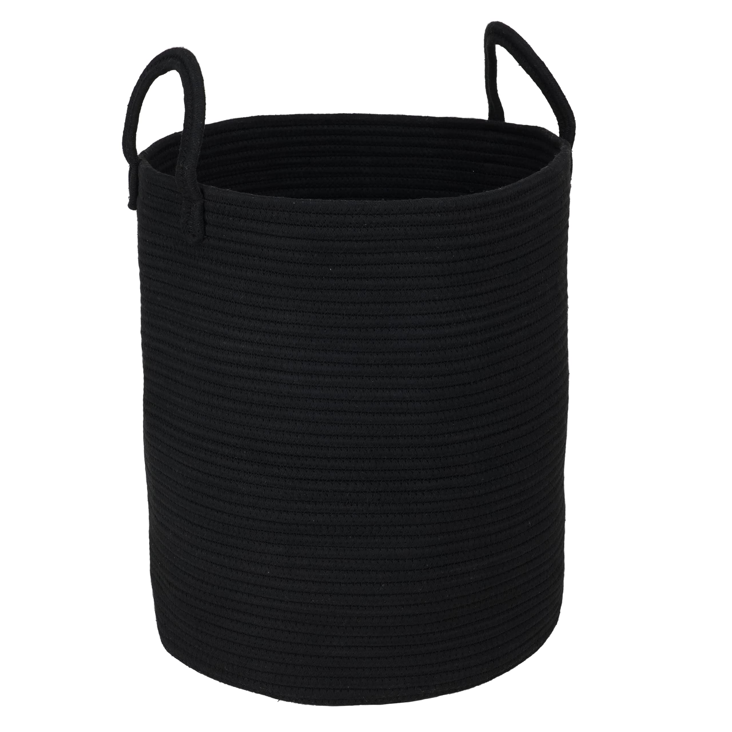 XUANGUO black cotton rope laundry basket with handles for organized clothes storage.