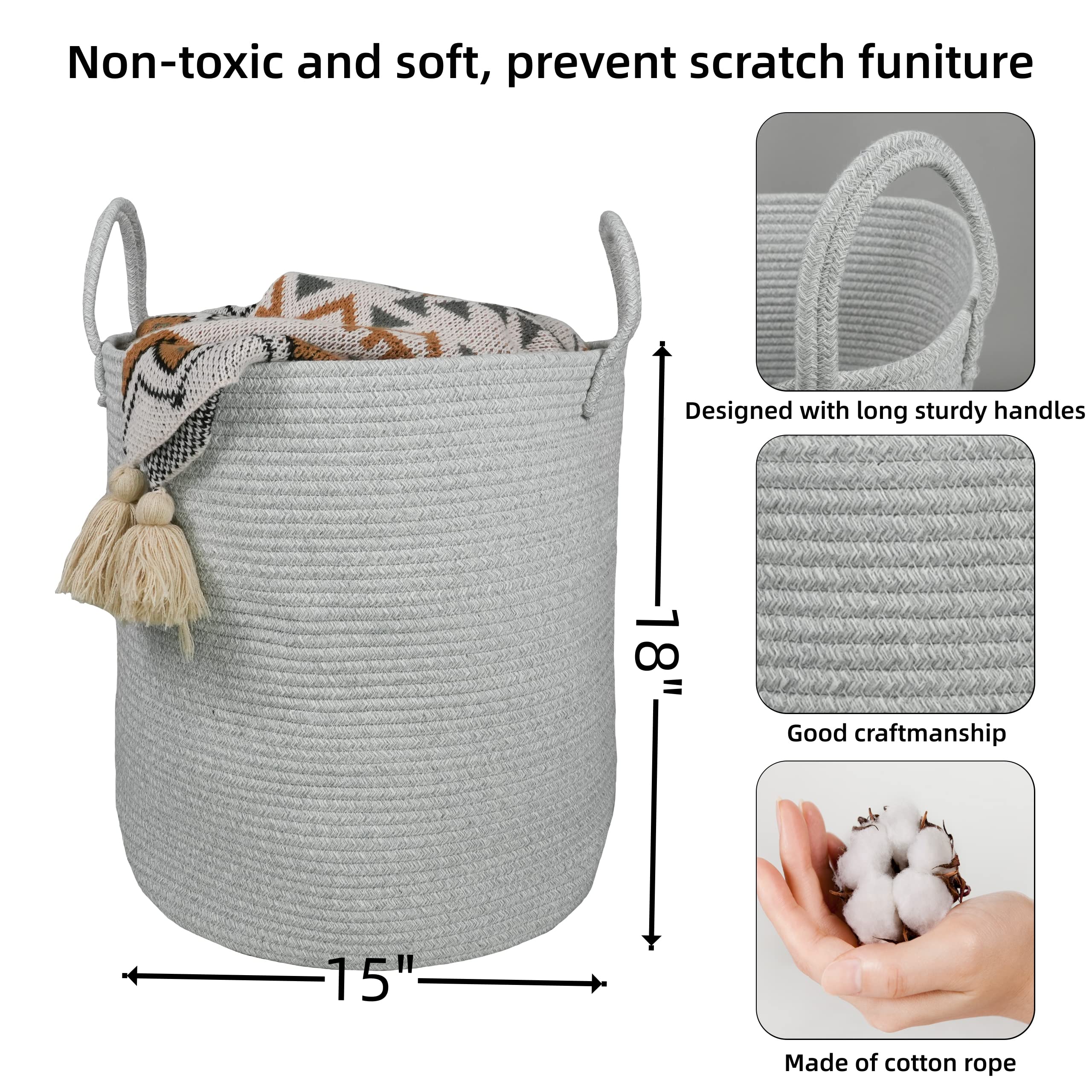 XUANGUO blanket-storage basket in soft grey keeps living spaces tidy.