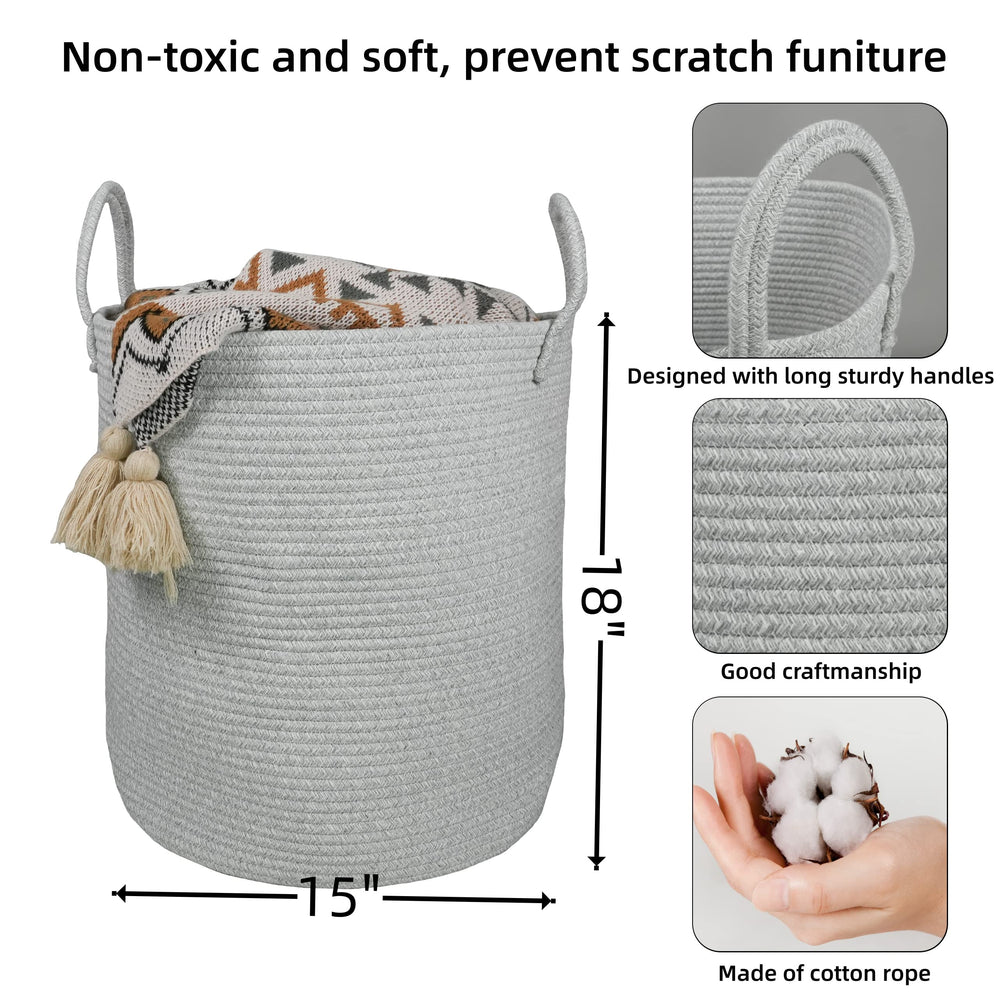 XUANGUO blanket-storage basket in soft grey keeps living spaces tidy.