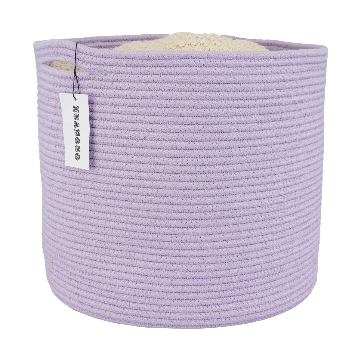 XUANGUO round purple cotton rope basket for nursery toy and blanket storage