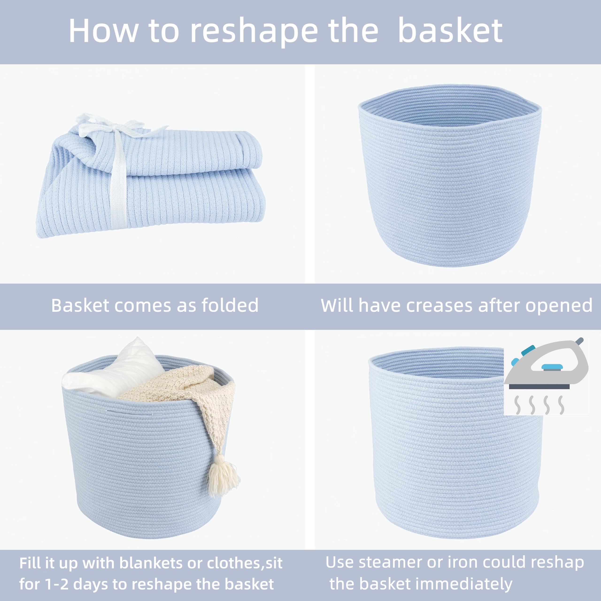 XUANGUO cotton rope basket round-storage-bin; versatile storage solution for toys, clothes, and more.