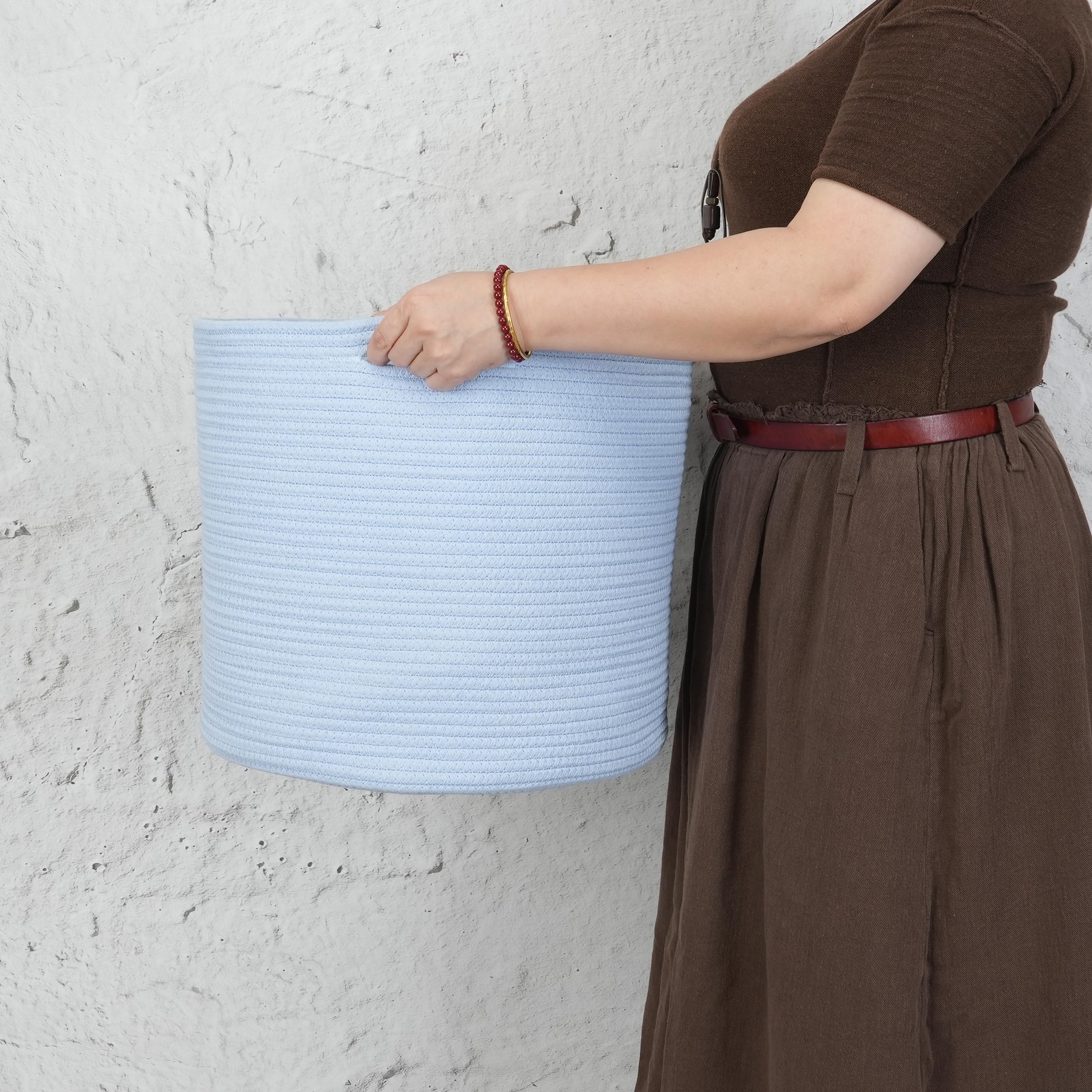 XUANGUO cotton rope basket toy-storage-bin; keeps toys tidy and easy to move.